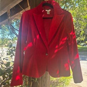NWOT Cache Cotton Blend (velvet like) Deep Red Fitted Blazer 6